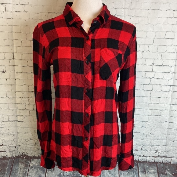 Rails Buffalo Plaid Button Down Flannel Shirt Black Red Fall Holiday Rockabilly - Picture 2 of 16